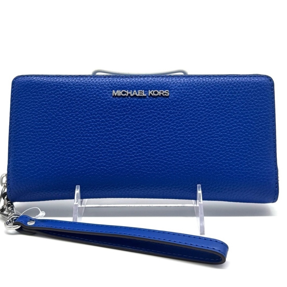 Michael Kors Jet Set Travel Large Leather Continental Wallet Galaxy Blue - Picture 1 of 7